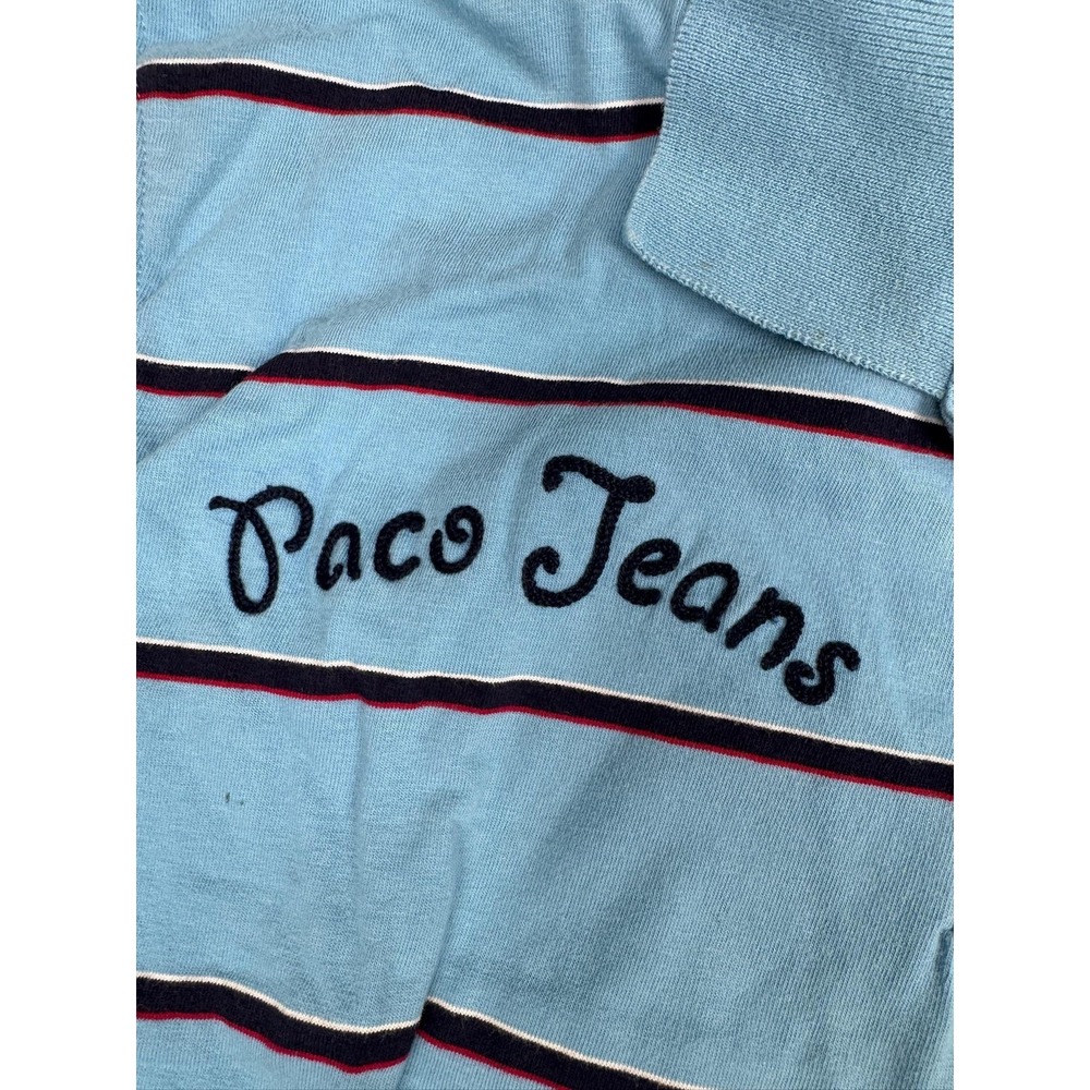 Paco Jeans Polo Shirt Mens Medium Blue Striped Long Sleeve Providence Crest - Picture 4 of 7